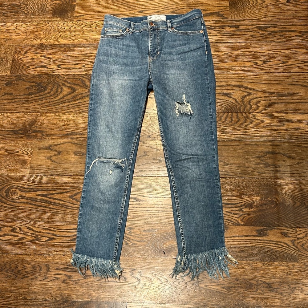 Free People Distressed Skinny Cropped Frayed Hem Skinny Jeans